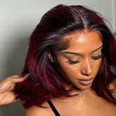 200% Density  Black Roots Vibrant Burgundy 99J 13*4 Lace Frontal Wig